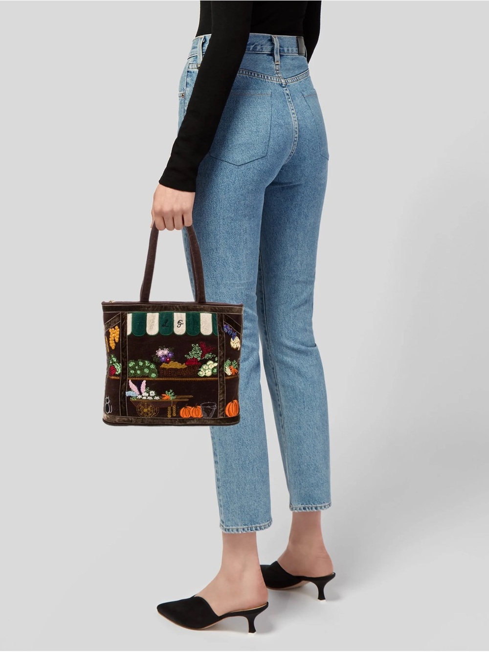 Lulu Guinness Brown Embroidered Market Tote Bag